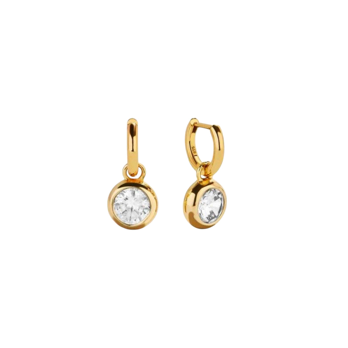 Huggie Hoop Dangling Earrings with Zircon Stones in 925 Sterling Silver with 18K Gold Plating