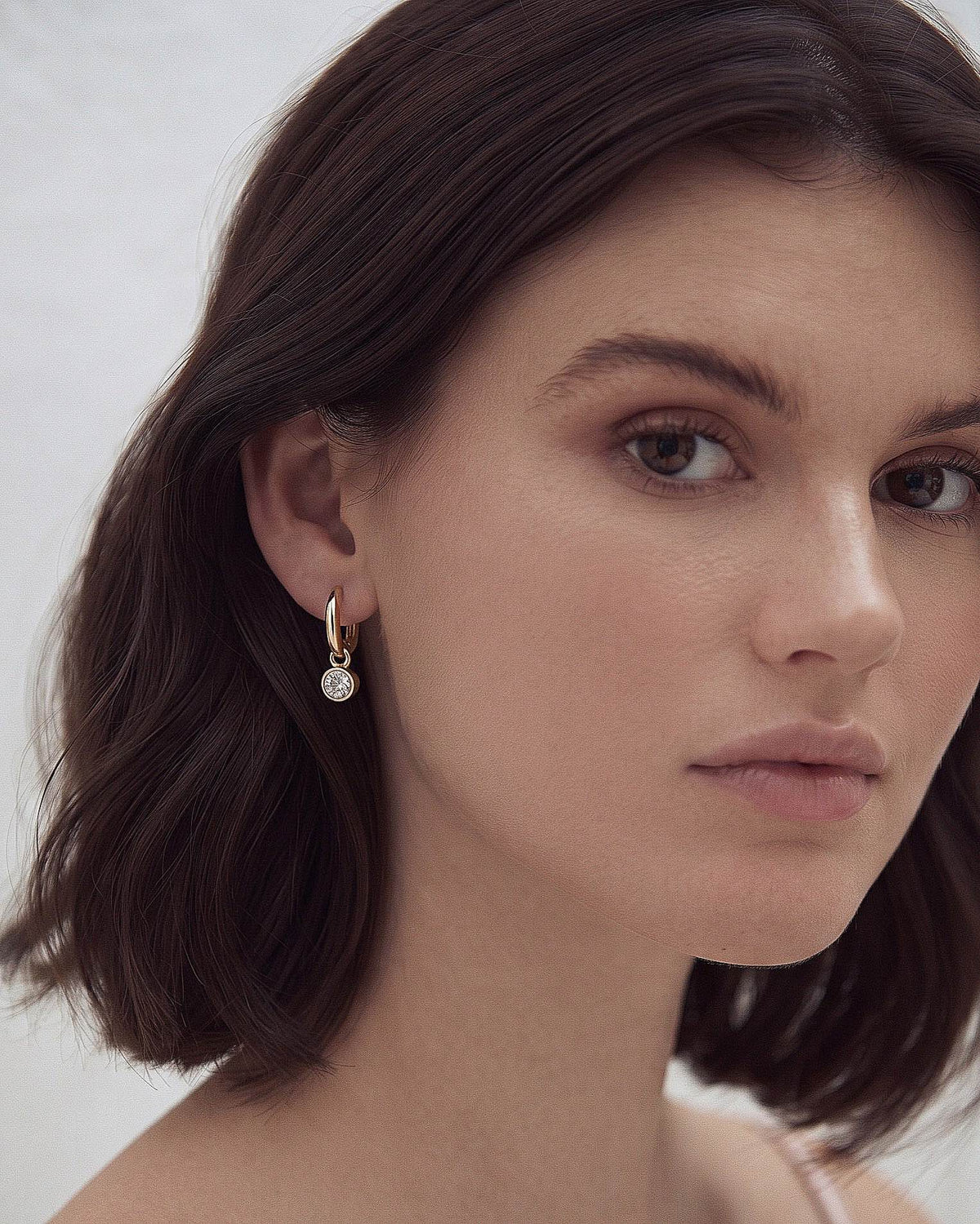 Huggie Hoop Dangling Earrings with Zircon Stones in 925 Sterling Silver with 18K Gold Plating