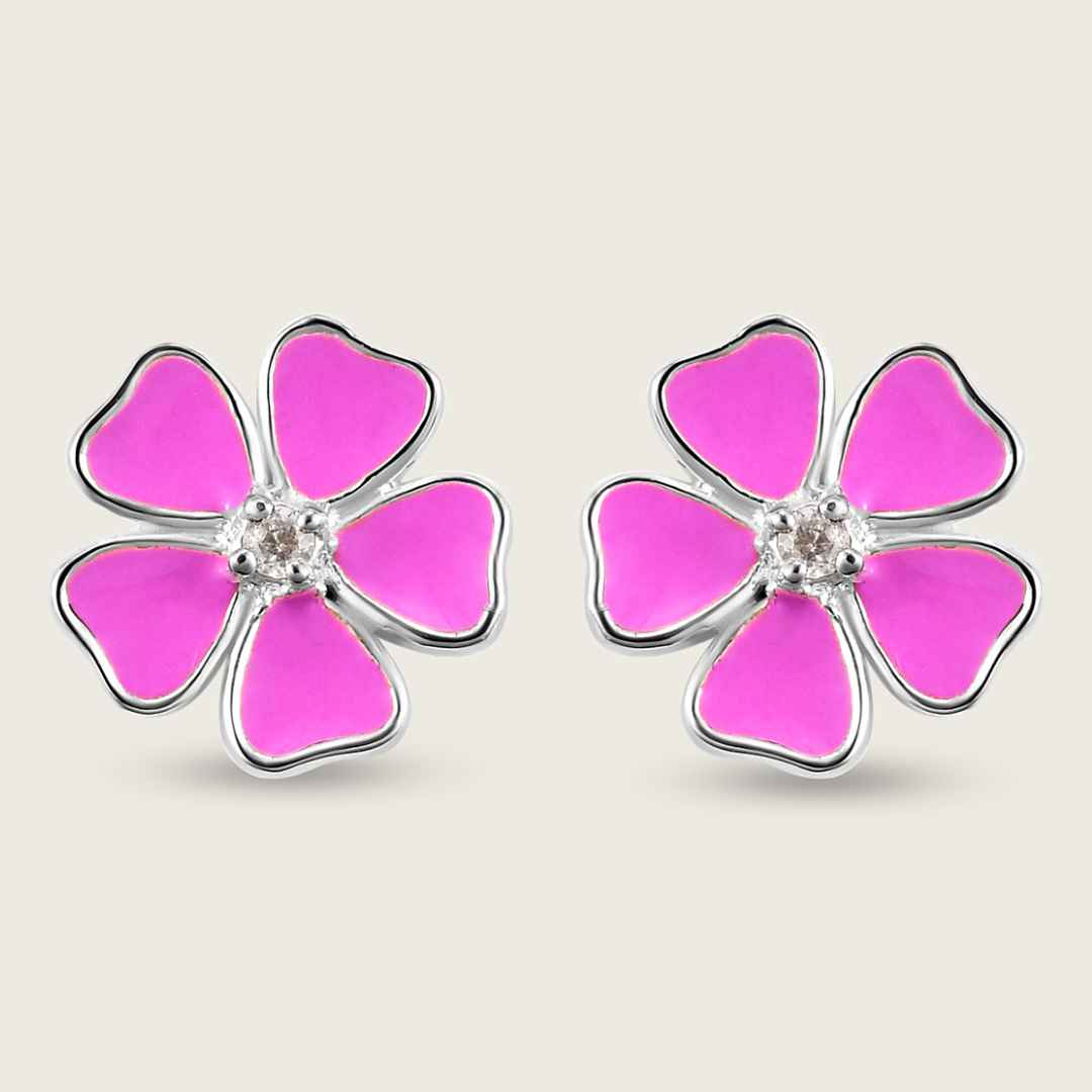 Flower Silver Enamel Earring Studs