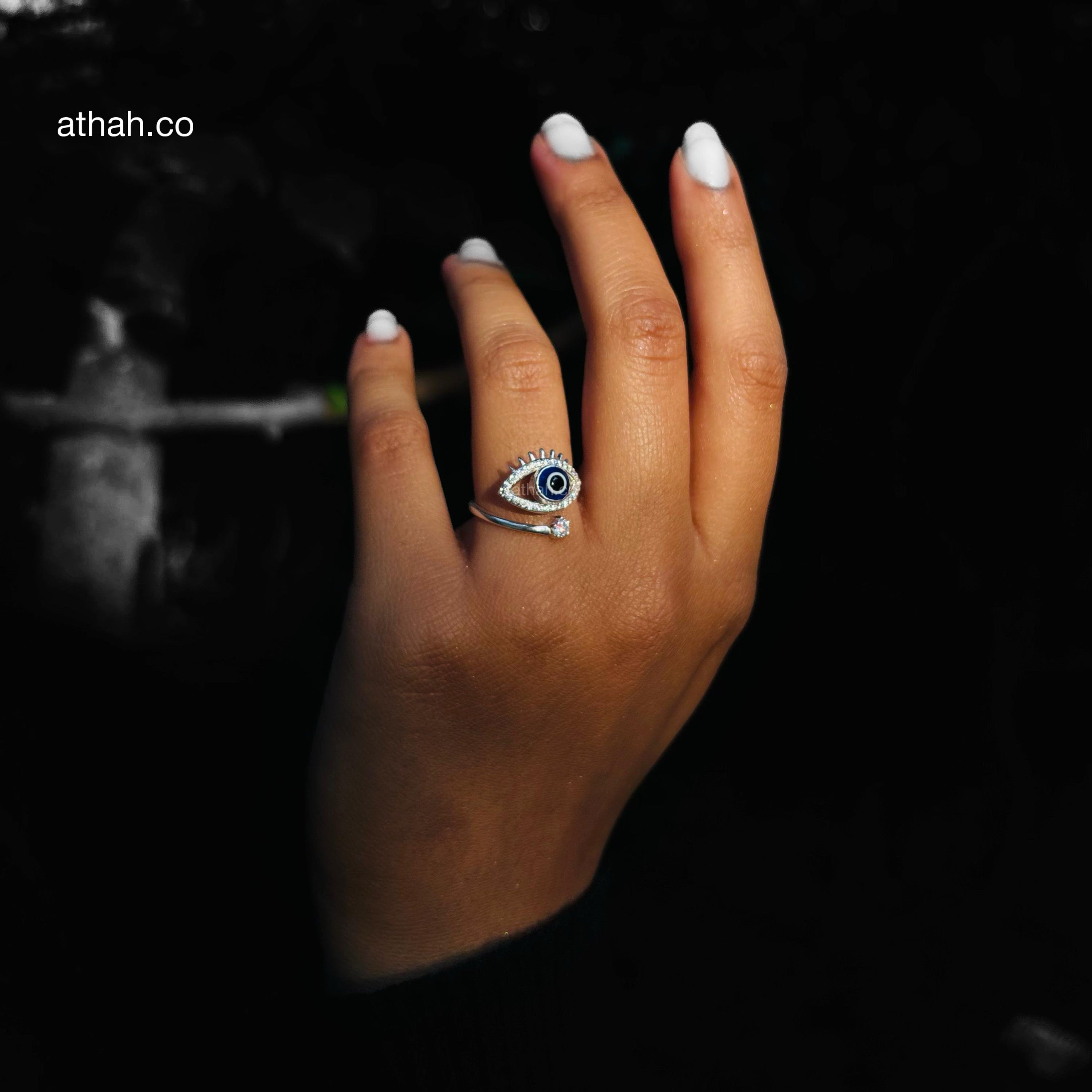 Athah Protection Evil Eye Adjustable Glittera Ring