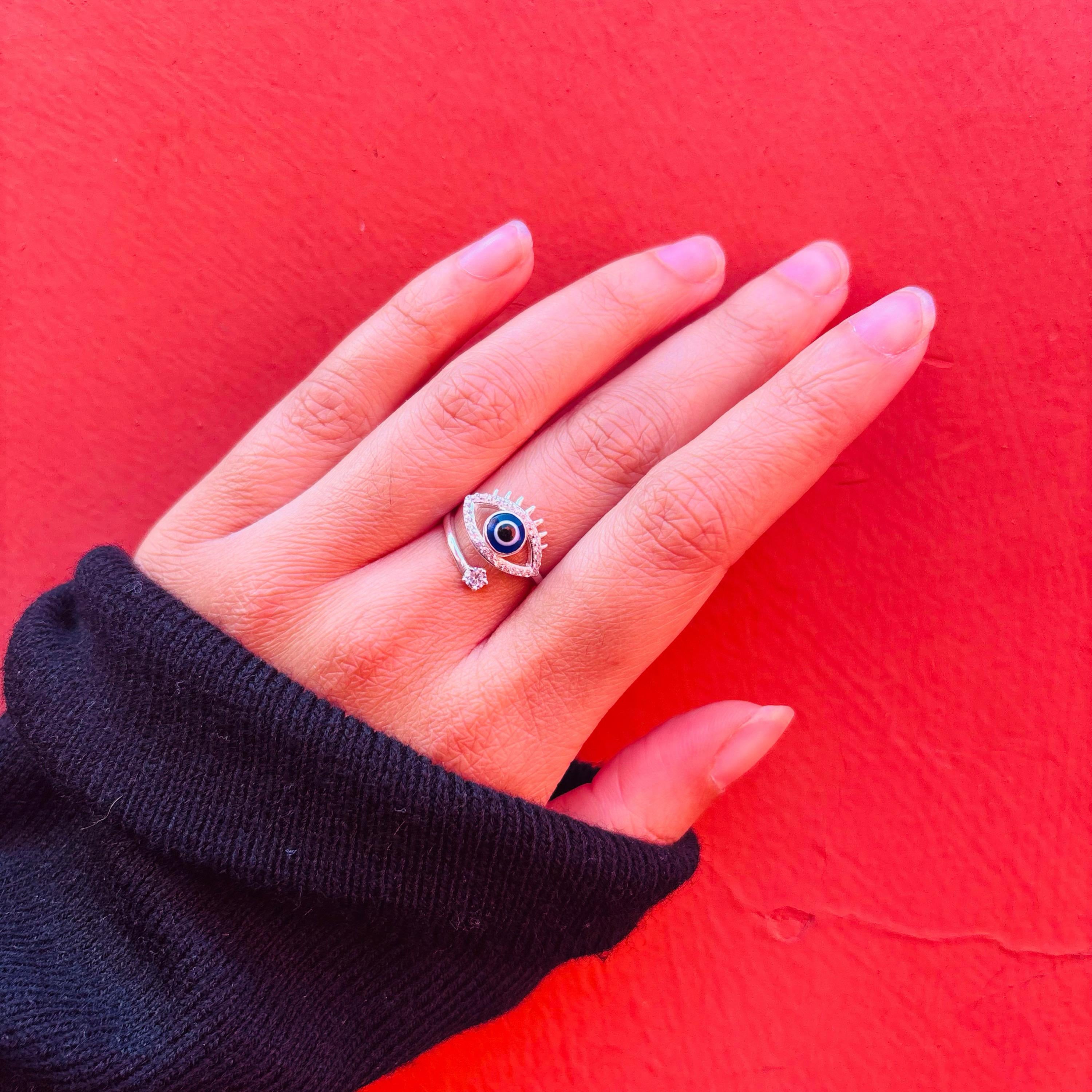 Athah Protection Evil Eye Adjustable Glittera Ring