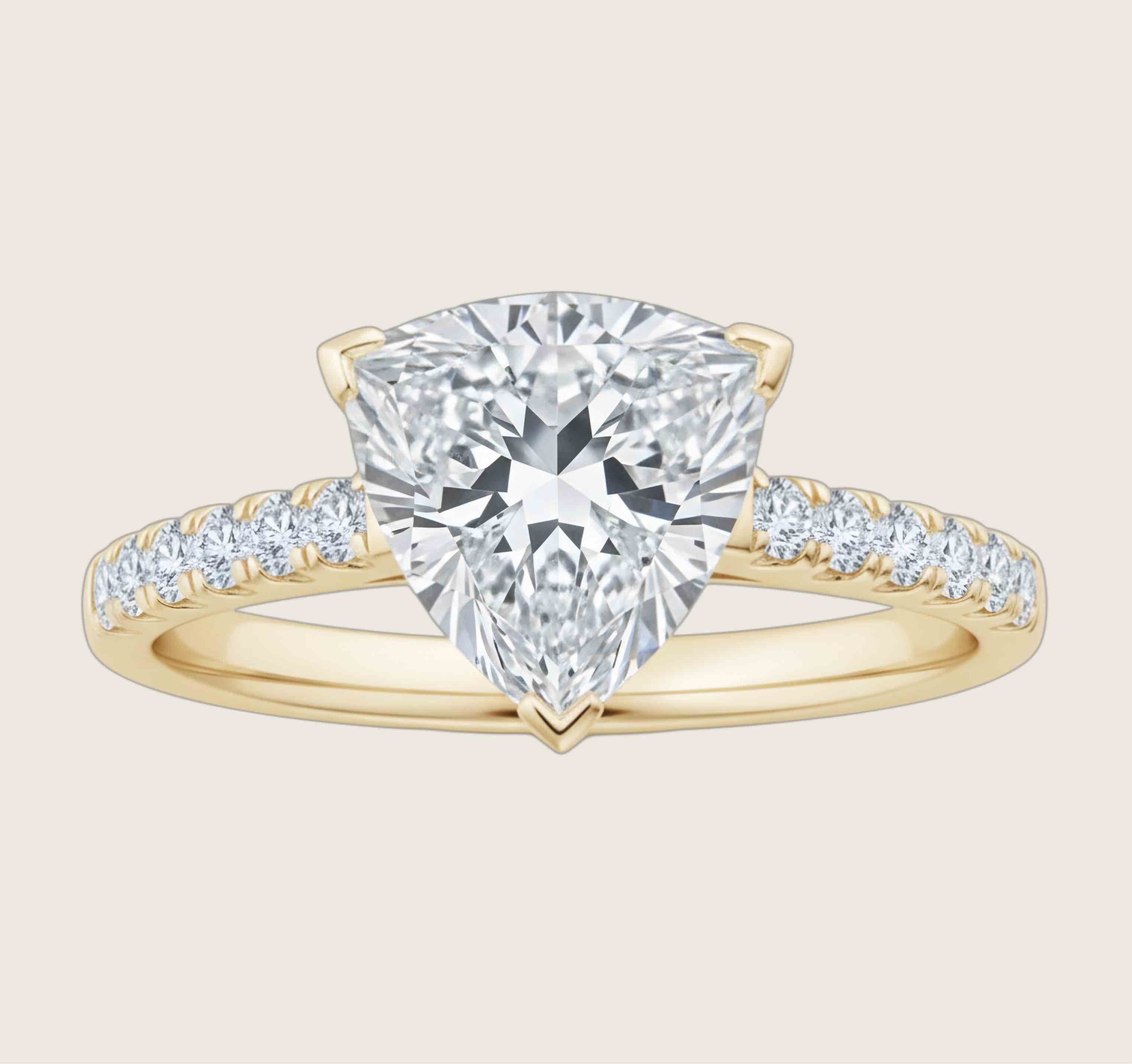 Trillion Cut 925 Sterling Silver Ring with 18K Gold Plating & Side Stones