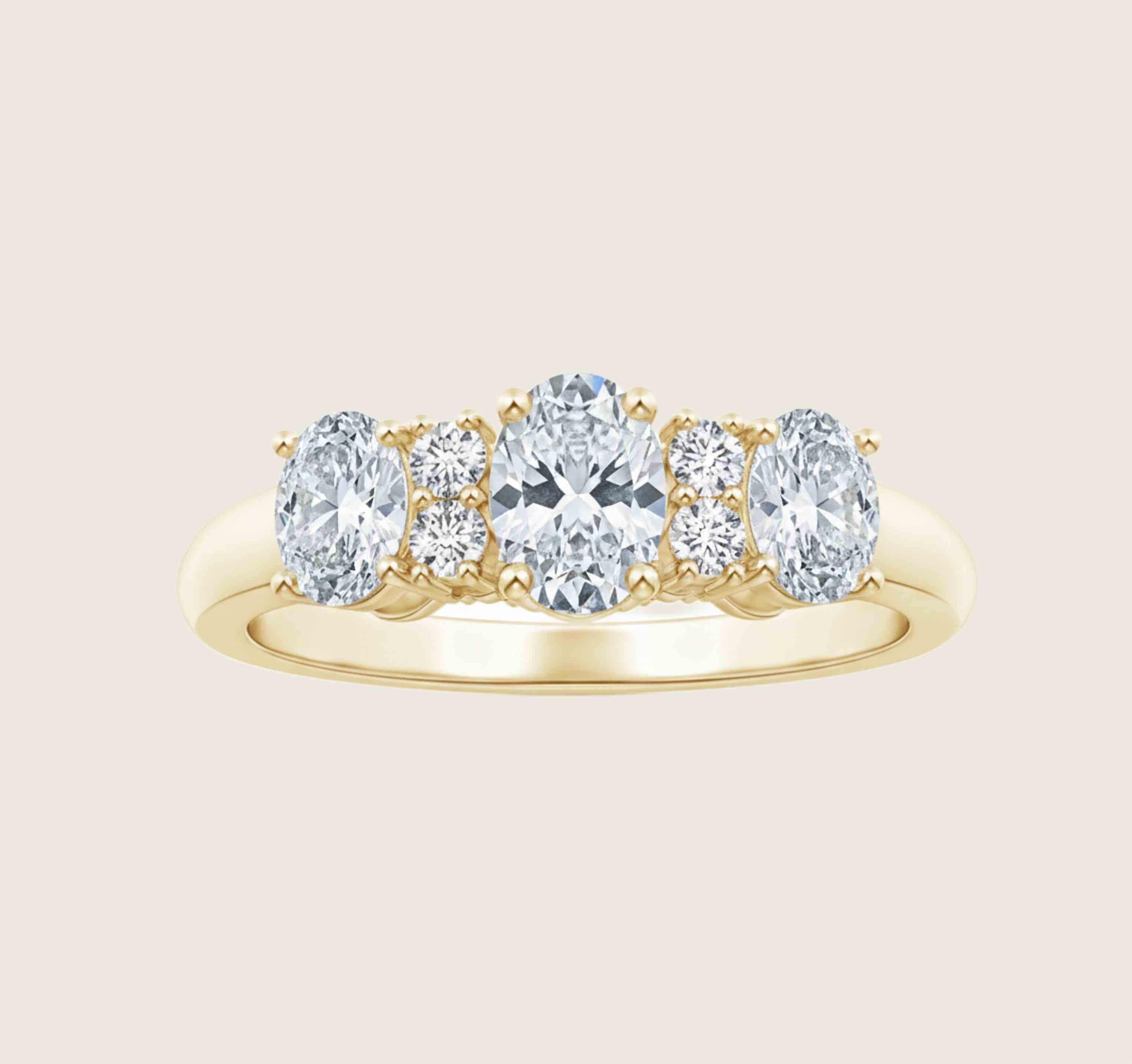 Triple Oval Stone 925 Sterling Silver Ring with 18K Gold Plating & Side Stones