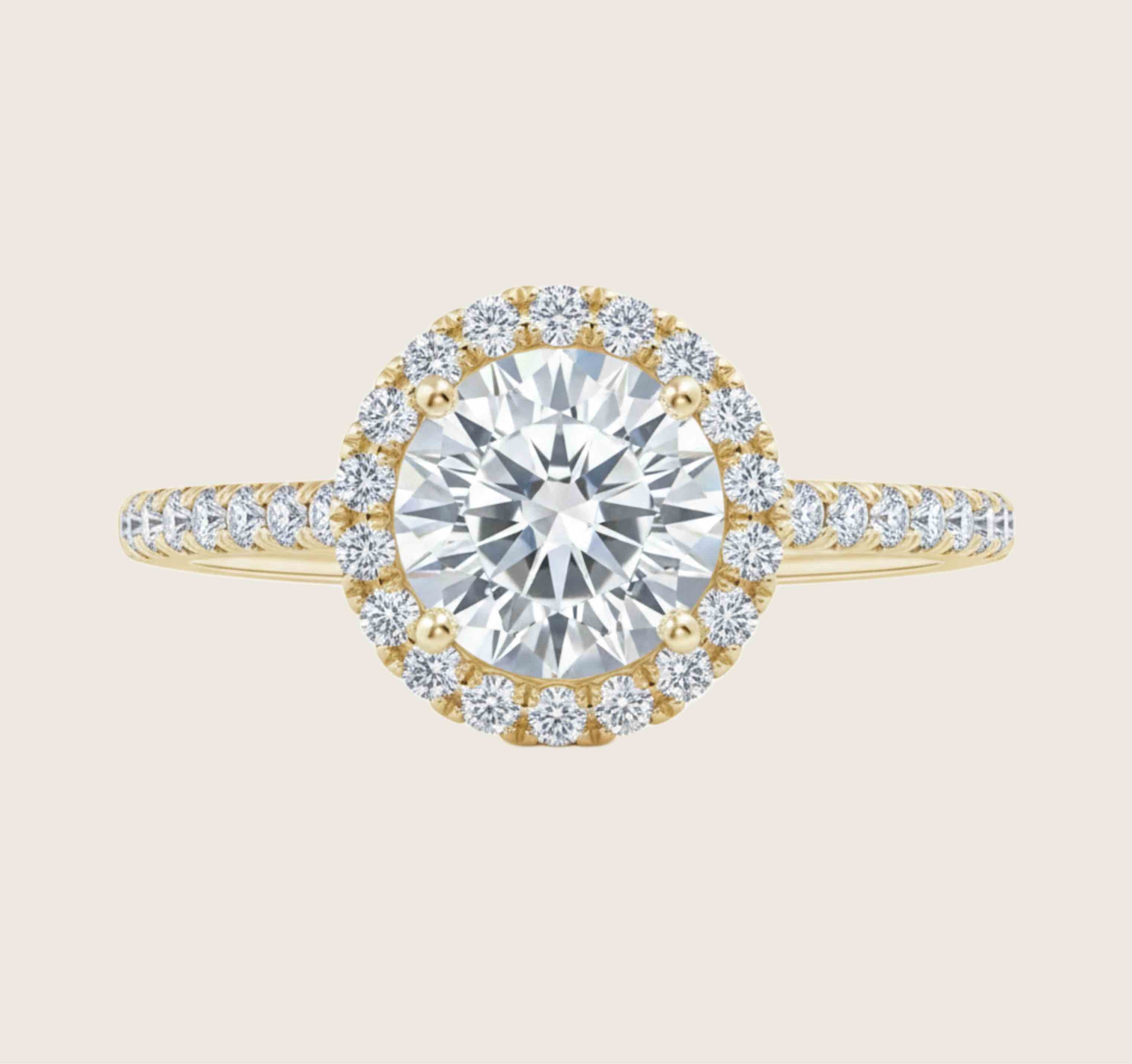 Round Cut 925 Sterling Silver Ring with 18K Gold Plating & Multiple Side Stones
