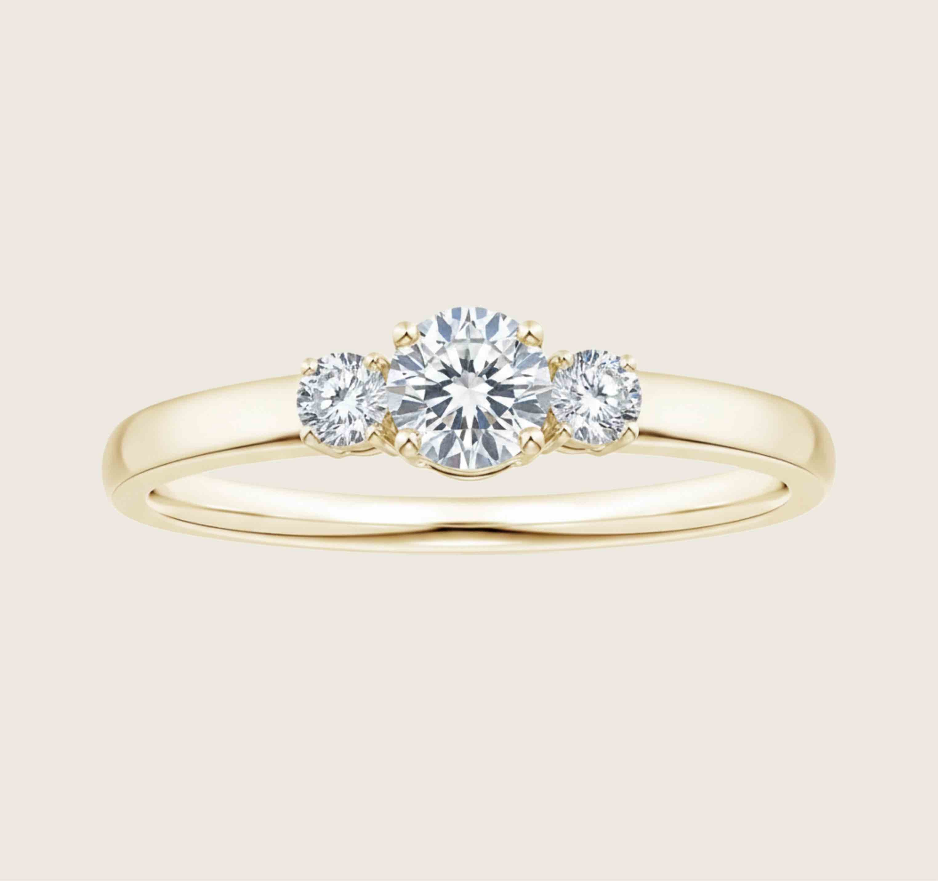 Round Cut Three-Stone 925 Sterling Silver Ring with 18K Gold Plating