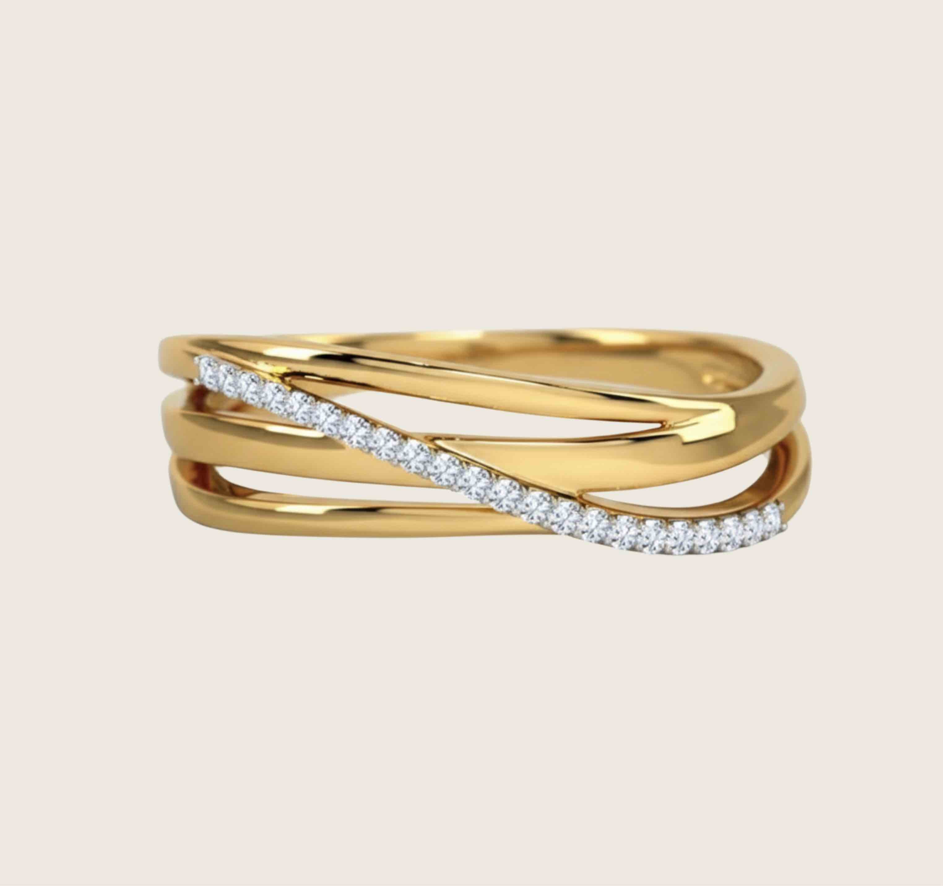 Spiral Multi-Line 925 Sterling Silver Ring with 18K Gold Plating & Stone Accent