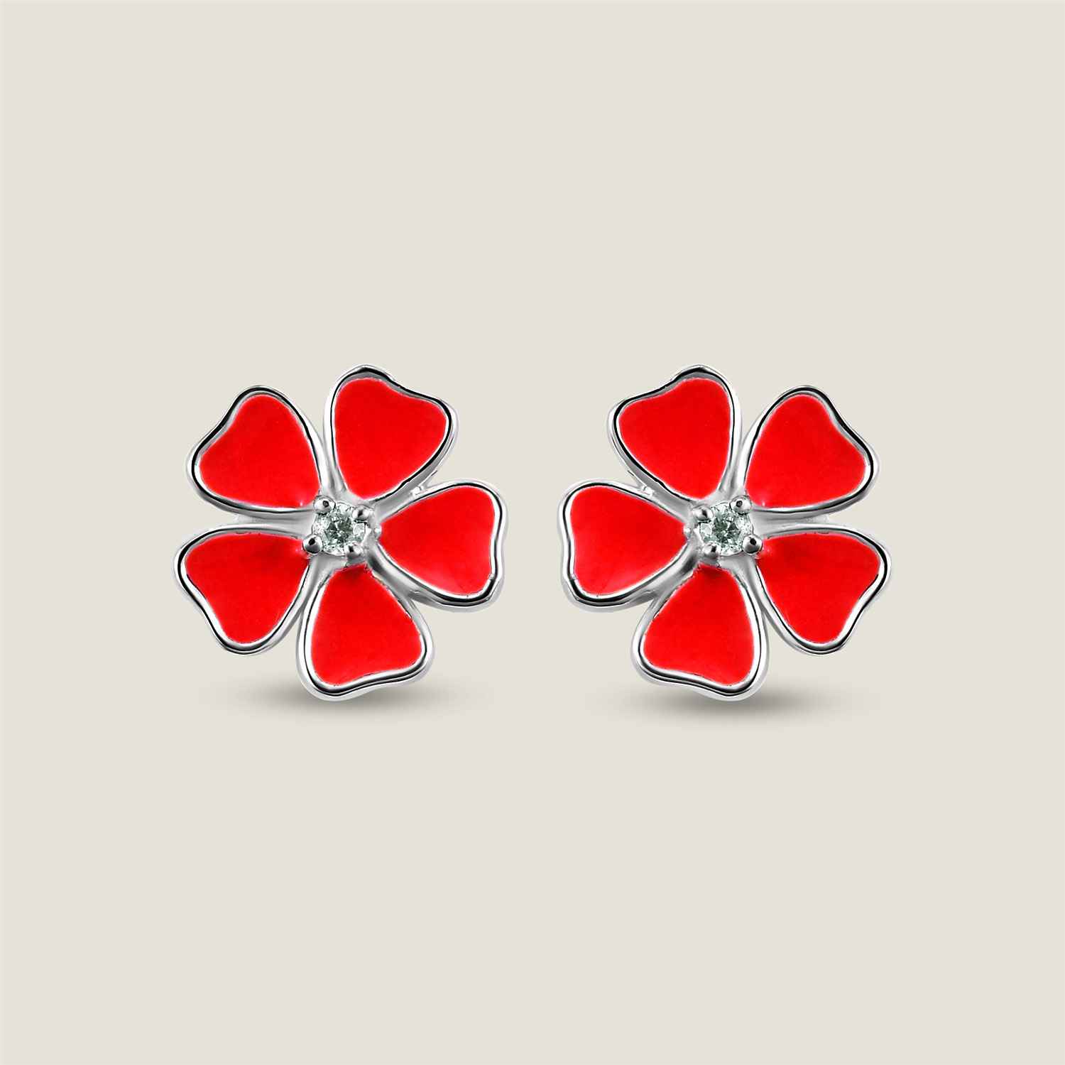 Flower Silver Enamel Earring Studs