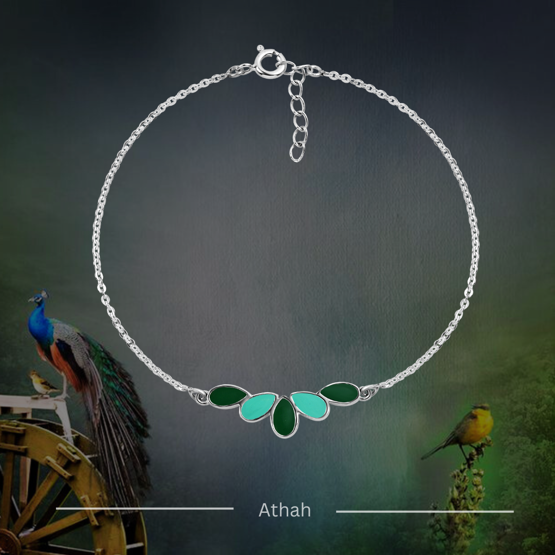 Athah Green Blue Petal Keyur Dual Side Enamel Bracelet