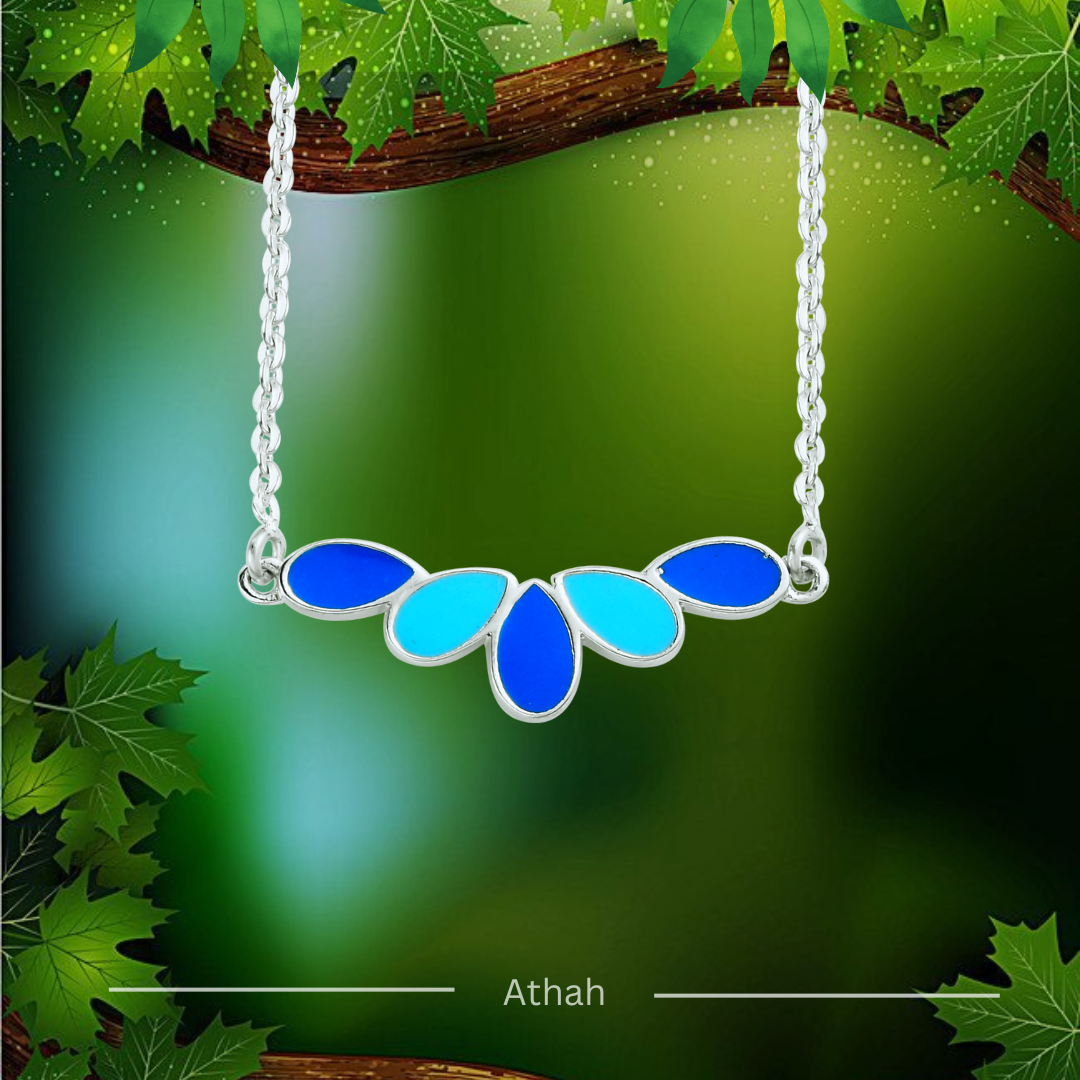 Athah Green- Blue Petal Keyur Dual Side Enamel Necklace