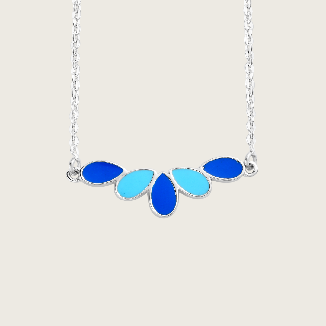 Athah Green- Blue Petal Keyur Dual Side Enamel Necklace