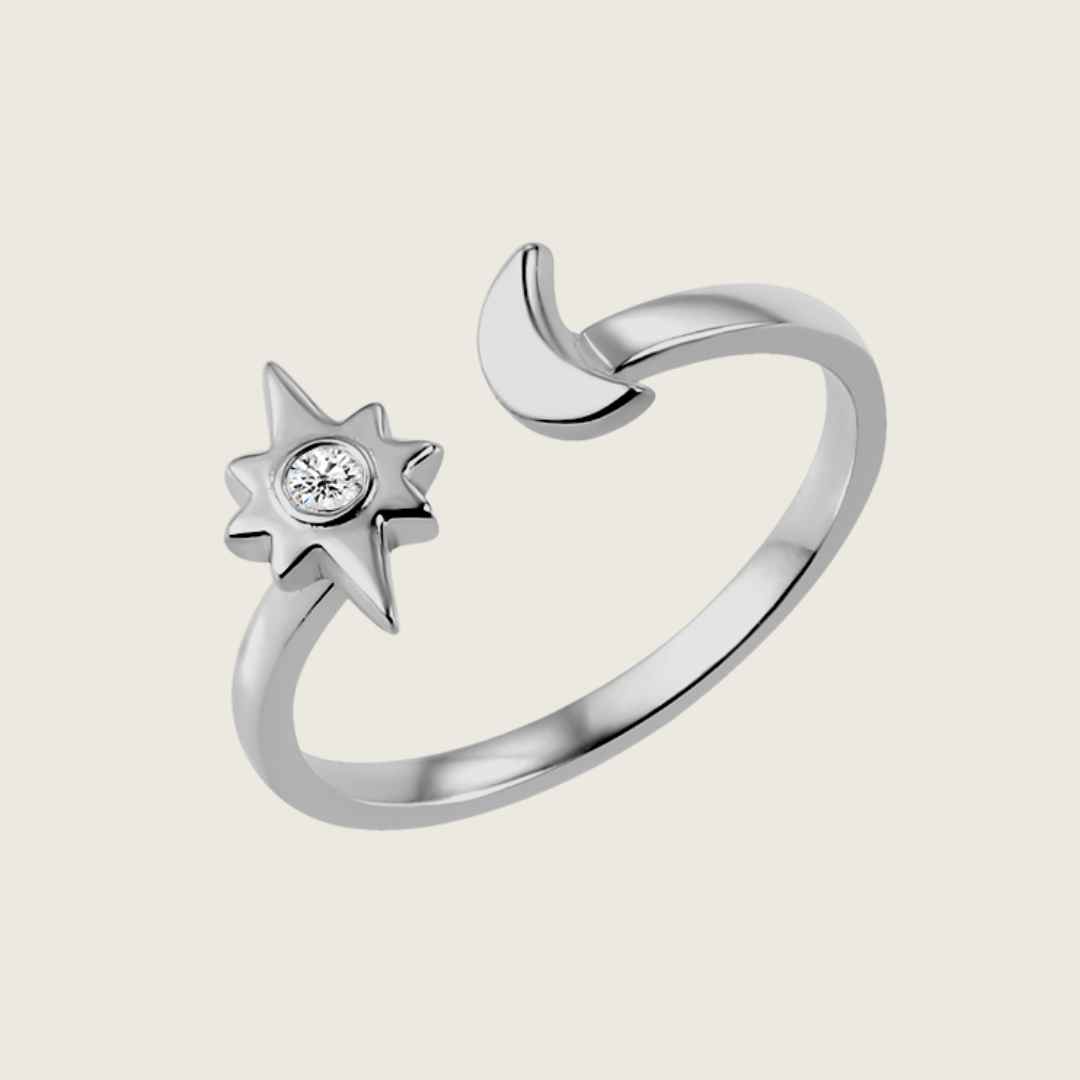 Moon Star Silver Ring