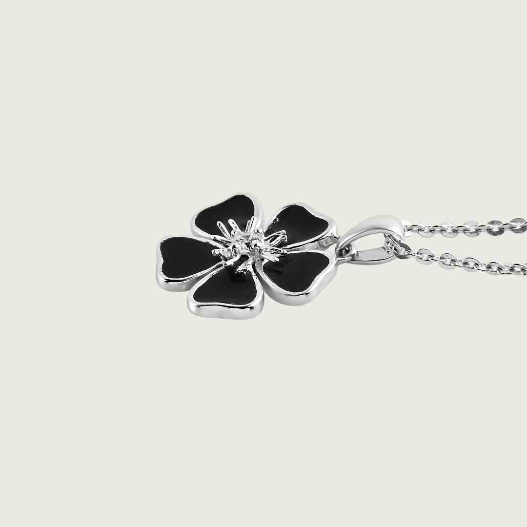 Floral Black Enamel Charm Pendant