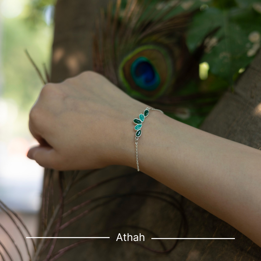 Athah Green Blue Petal Keyur Dual Side Enamel Bracelet