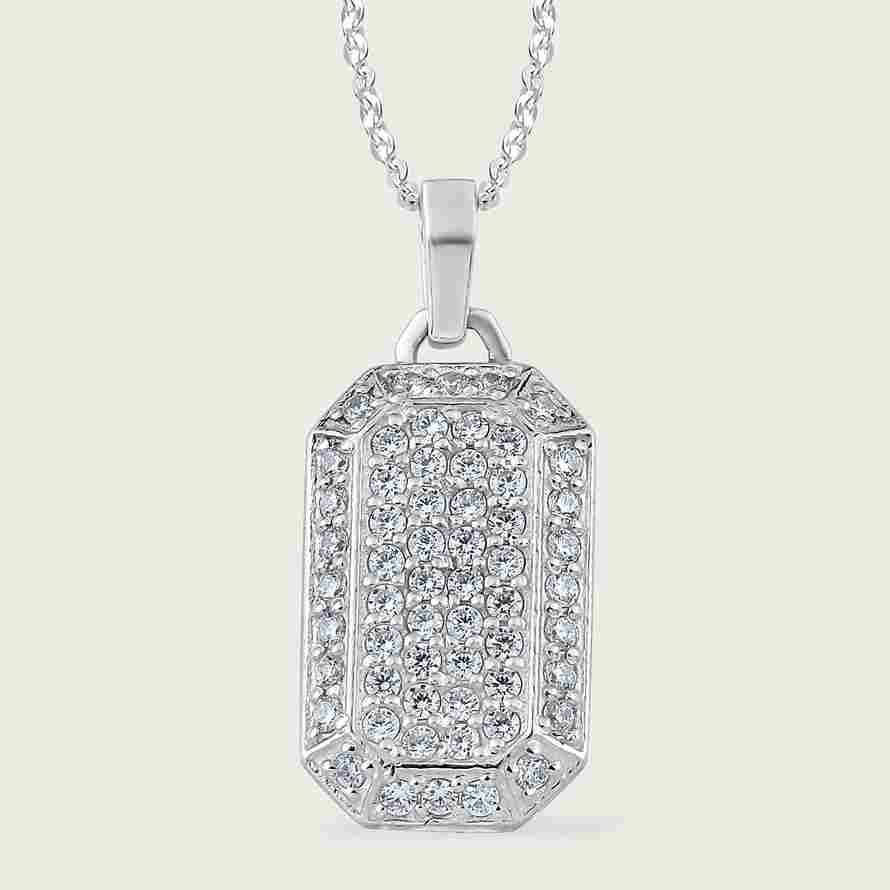 925 Silver Zircon Dog Tag Charm Pendant