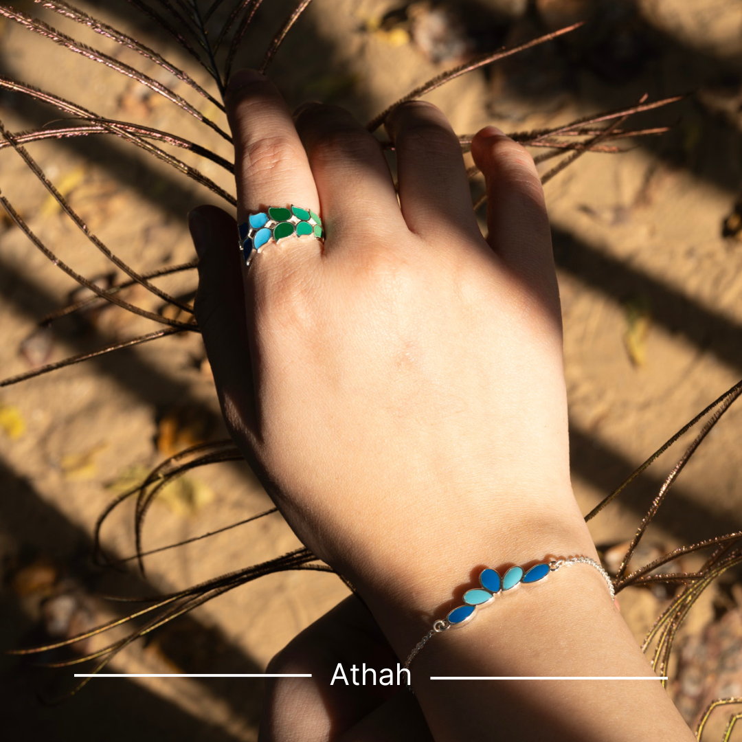 Athah Green Blue Petal Keyur Dual Side Enamel Bracelet