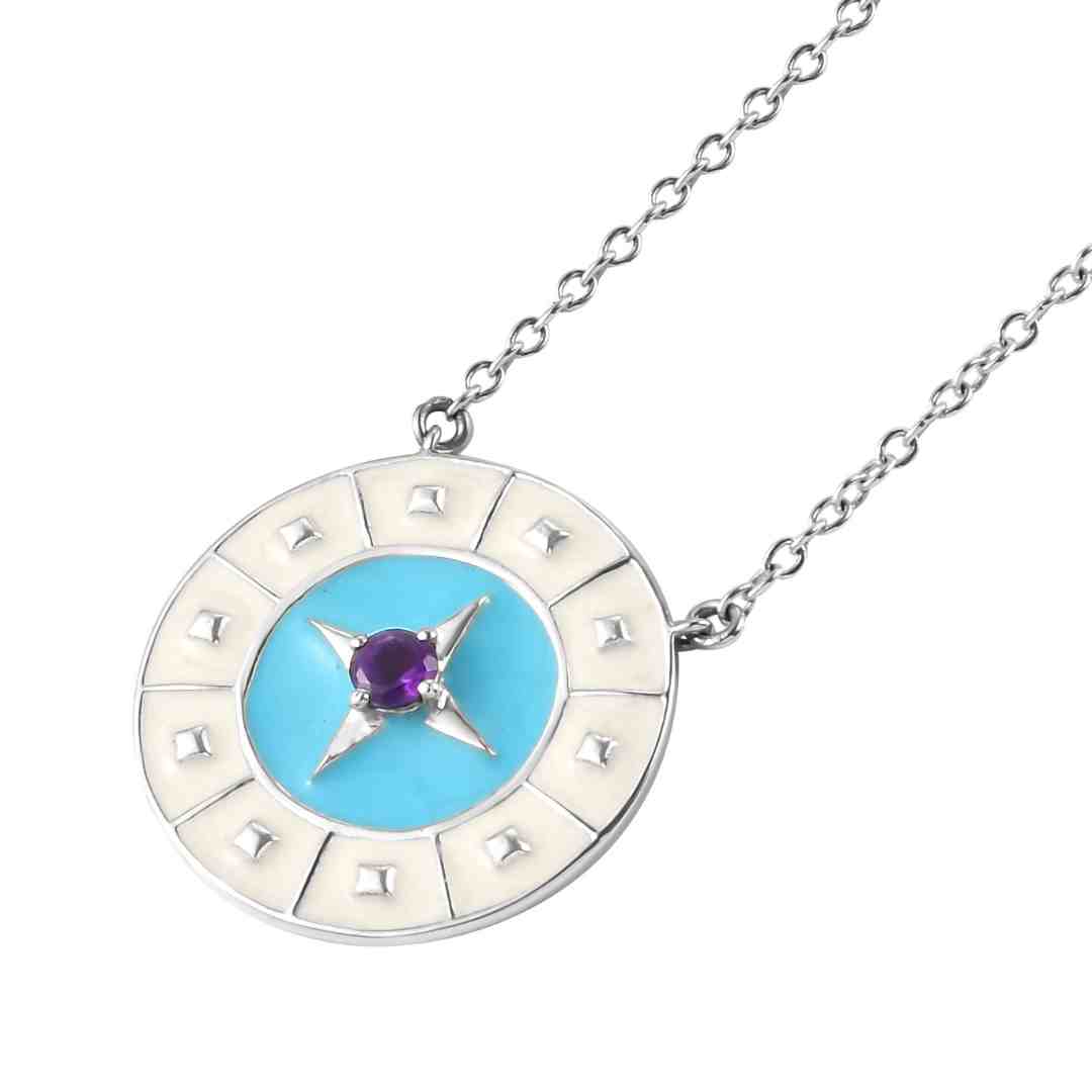 Blue Enamel Amethyst Silver Necklace