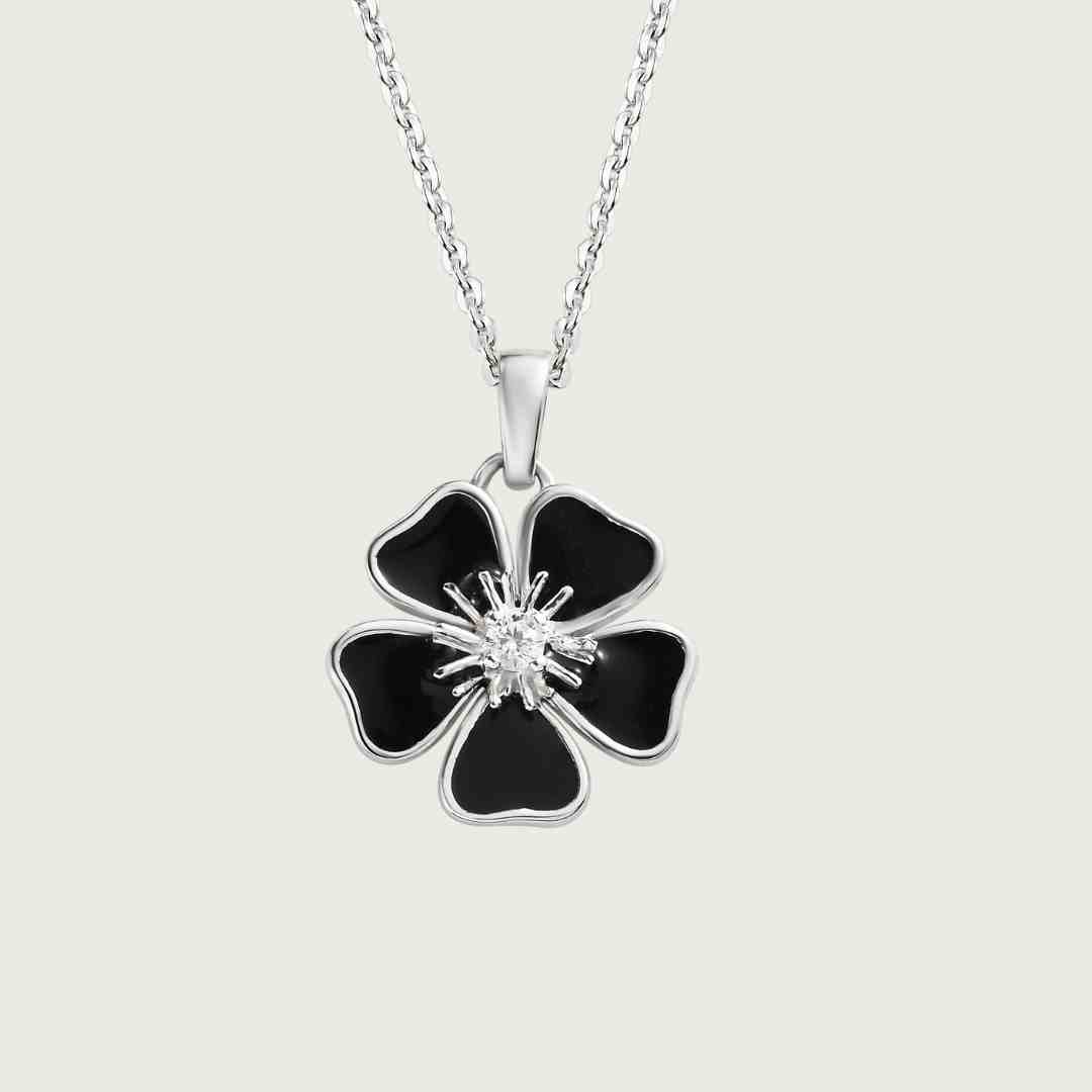 Floral Black Enamel Charm Pendant