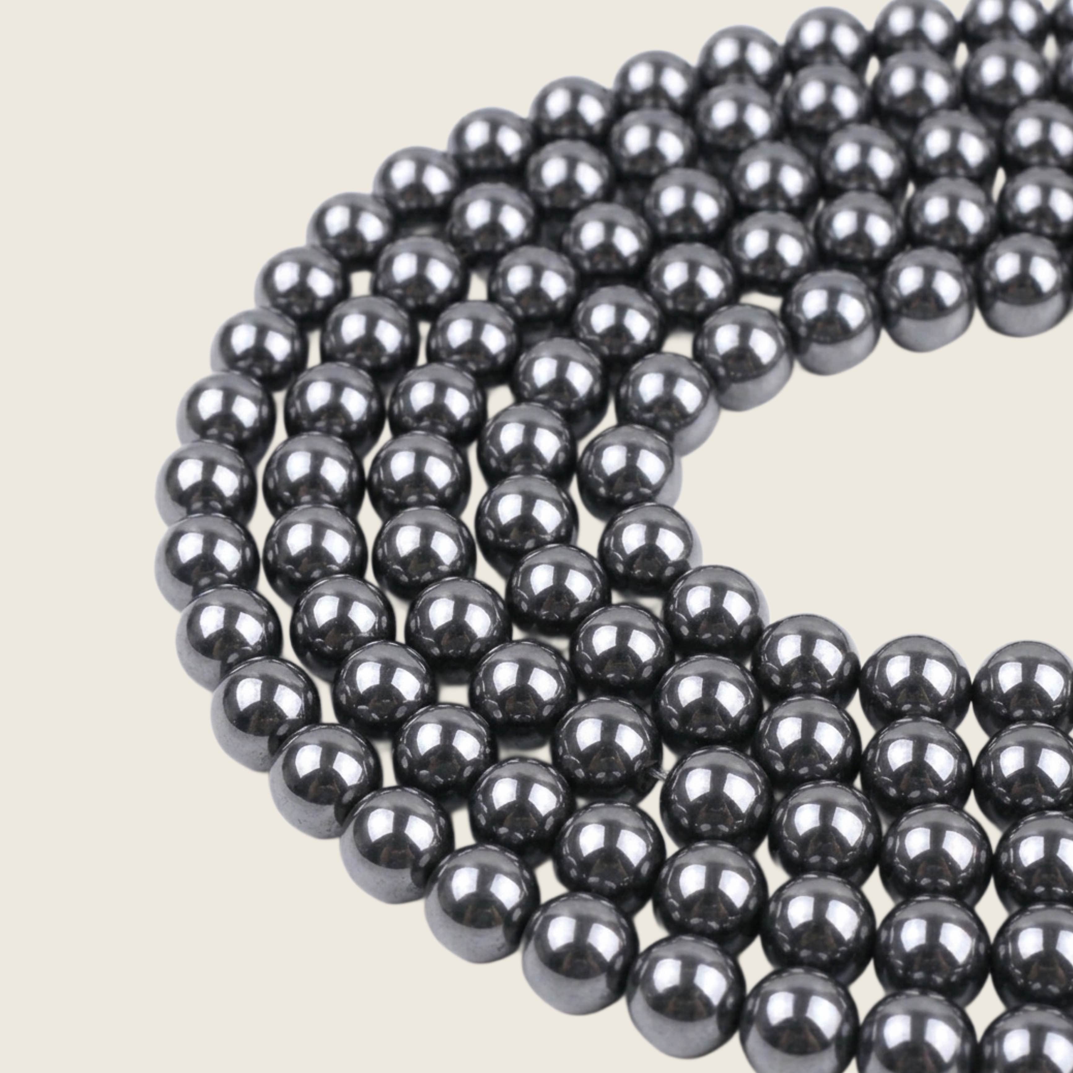 Hematite Gemstone Bead Strands (Size: 8mm)
