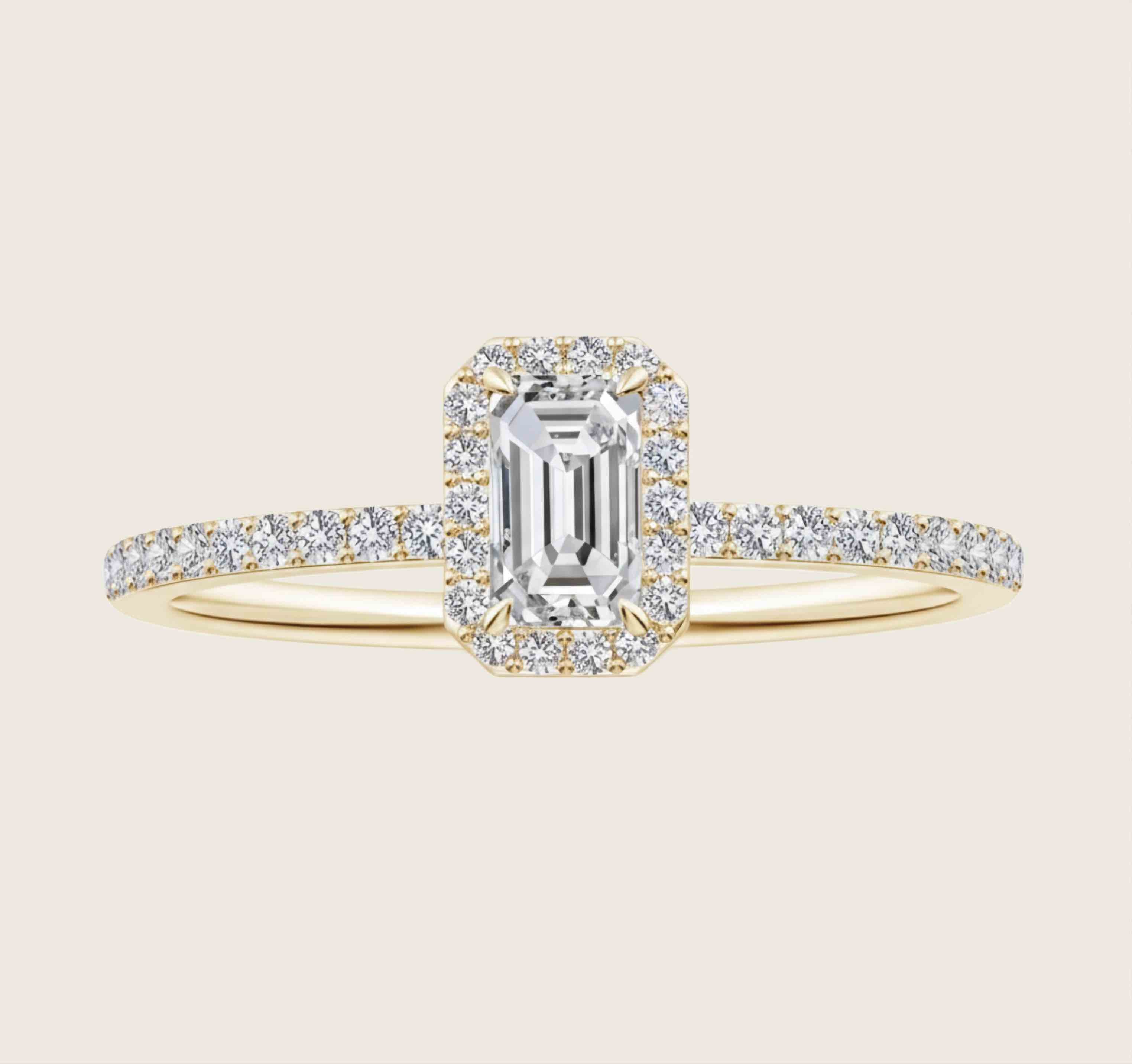 Baguette Cut 925 Sterling Silver Ring with 18K Gold Plating & Side Stones