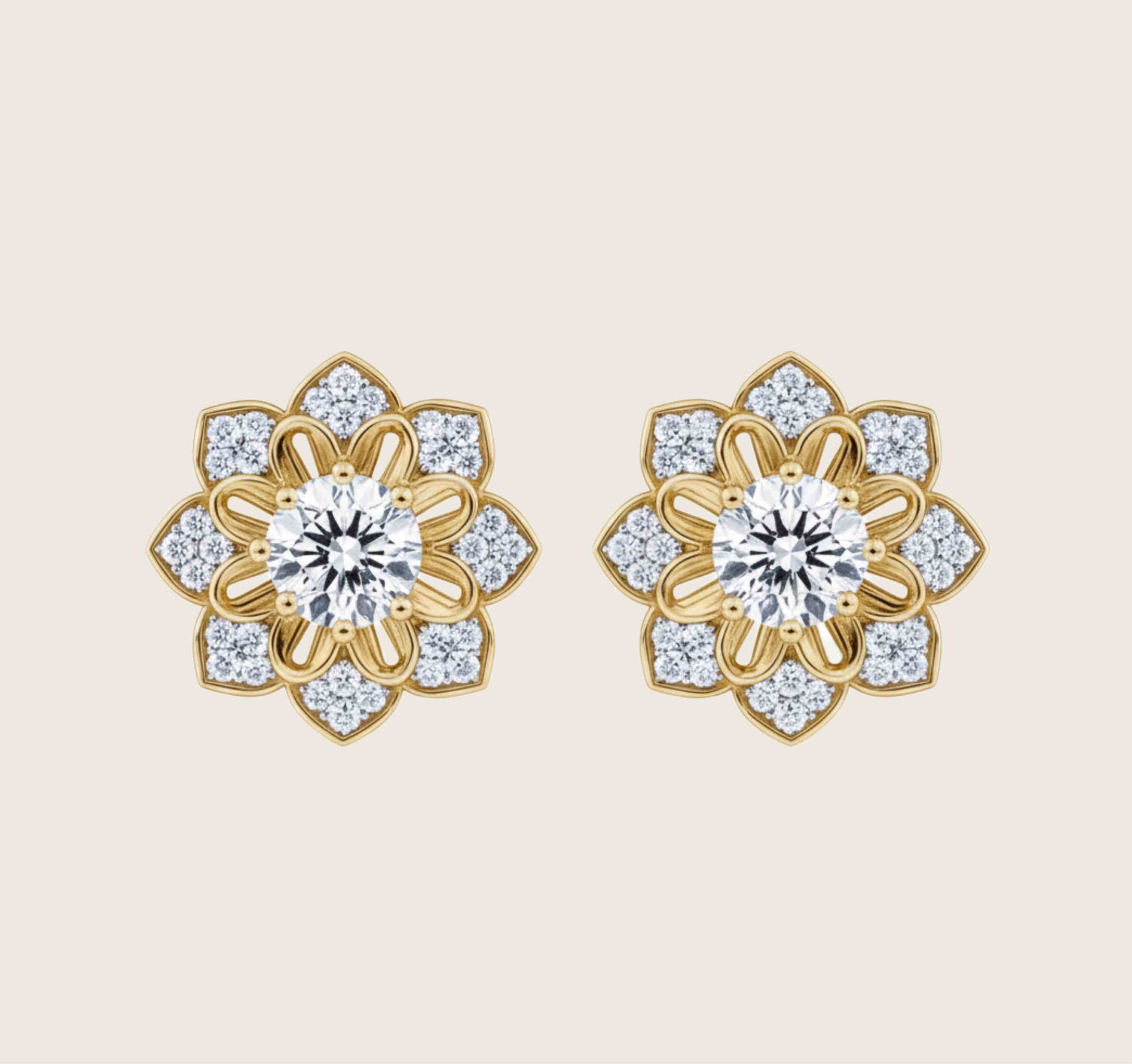 Luxury Floral Stud Earrings in 925 Silver with 18K Gold Plating | Diamond-Look CZ Flower Earrings
