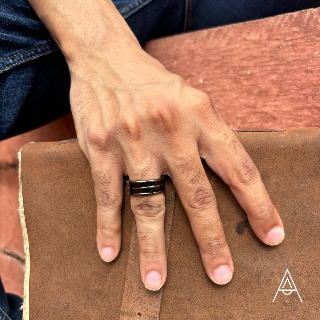 Athah Spiral Infinity Men Ring with Black Enamel