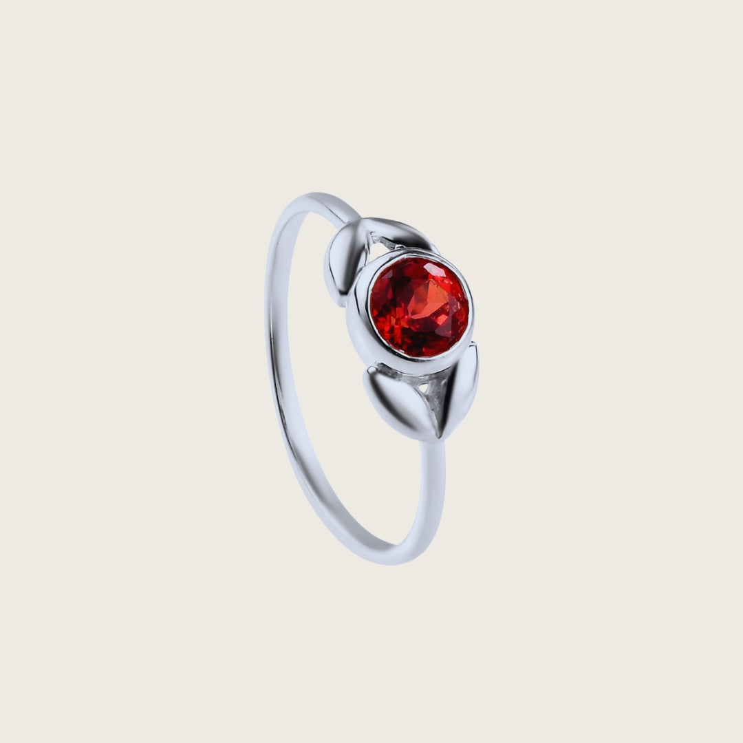 Silver Solitaire Red Stone Ring