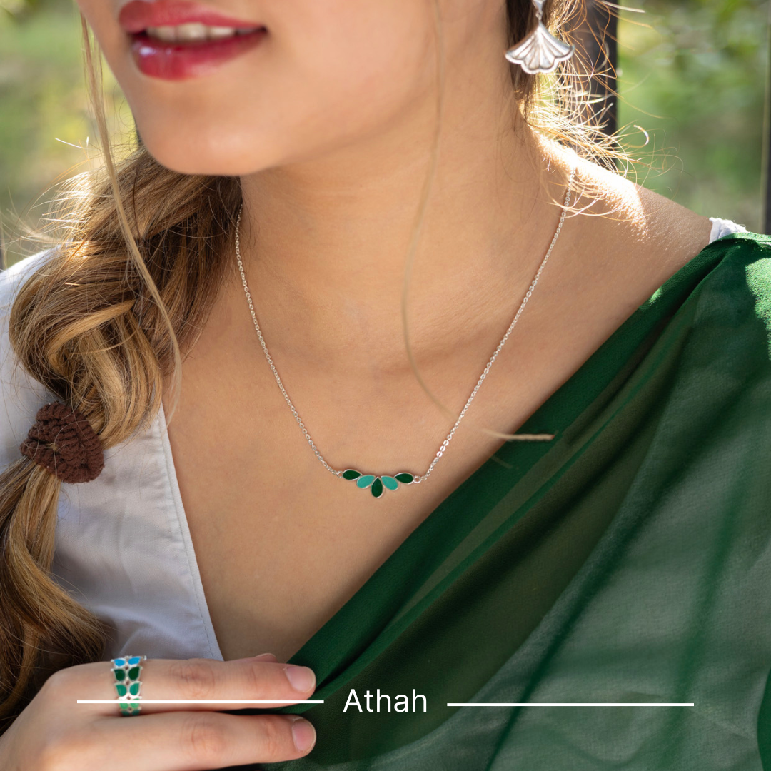 Athah Green- Blue Petal Keyur Dual Side Enamel Necklace