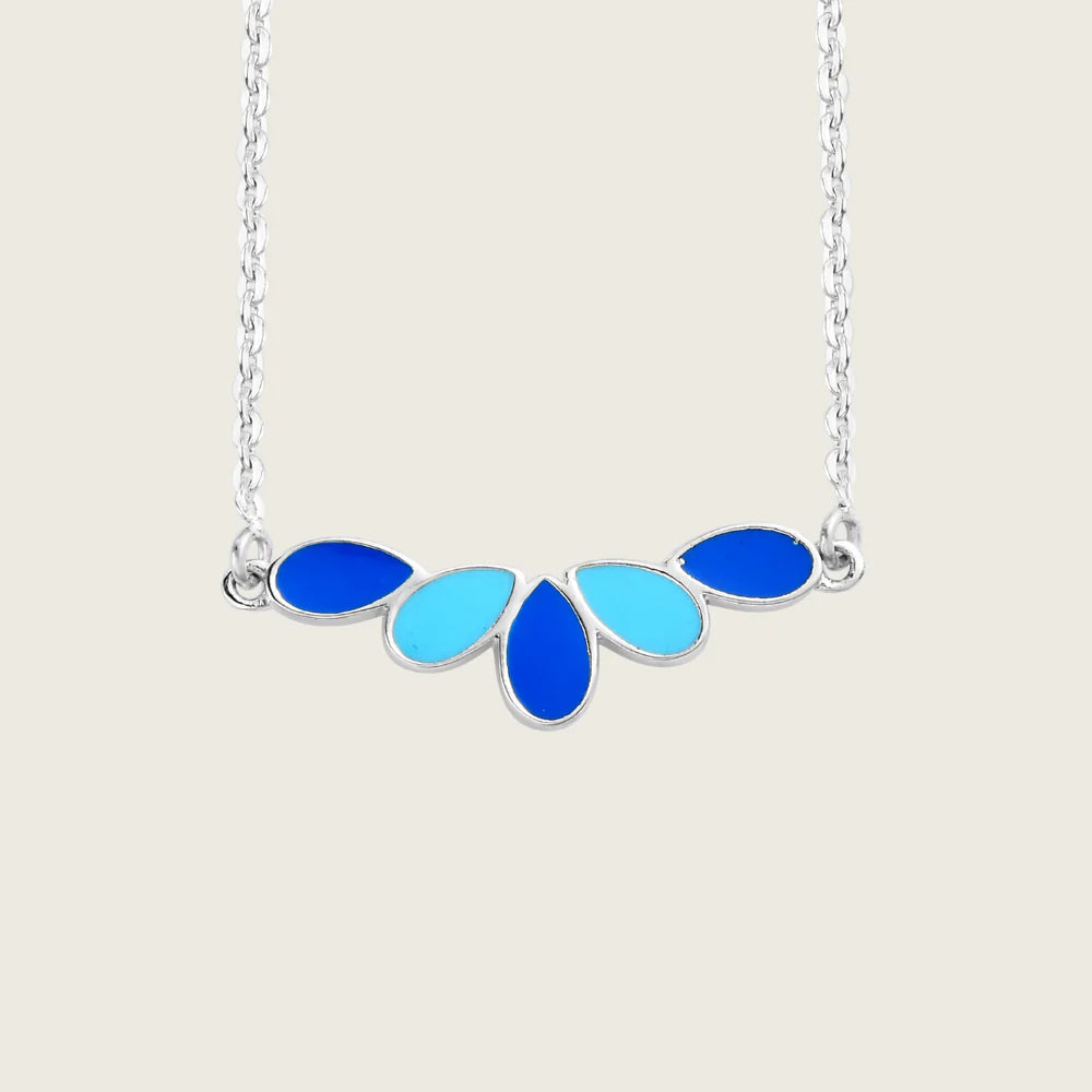 Athah Green- Blue Petal Keyur Dual Side Enamel Necklace