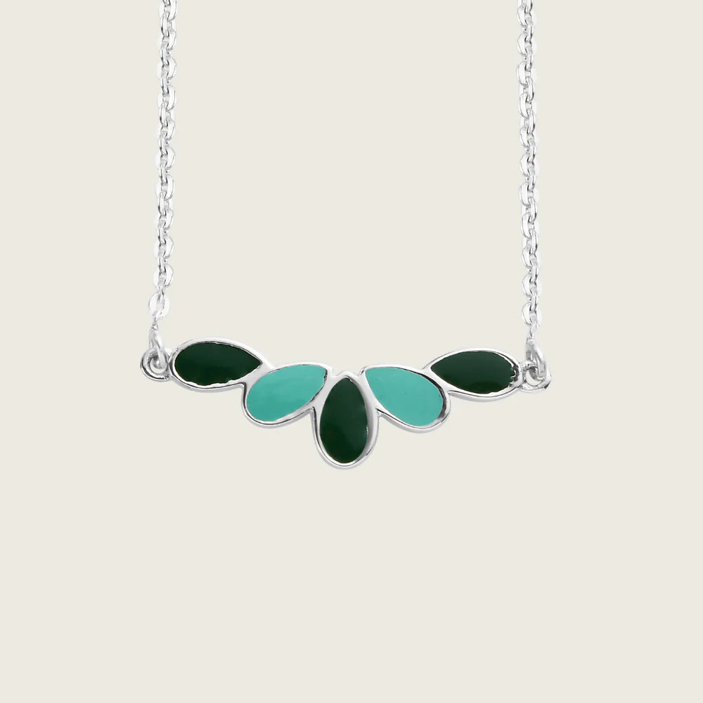 Athah Green- Blue Petal Keyur Dual Side Enamel Necklace