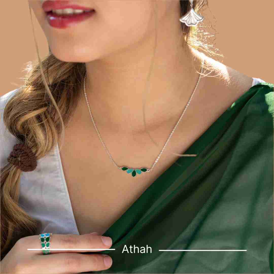 Athah Green- Blue Petal Keyur Dual Side Enamel Necklace