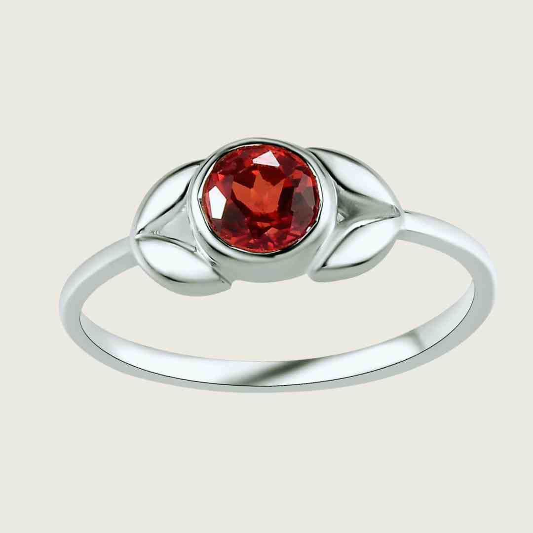 Silver Solitaire Red Stone Ring