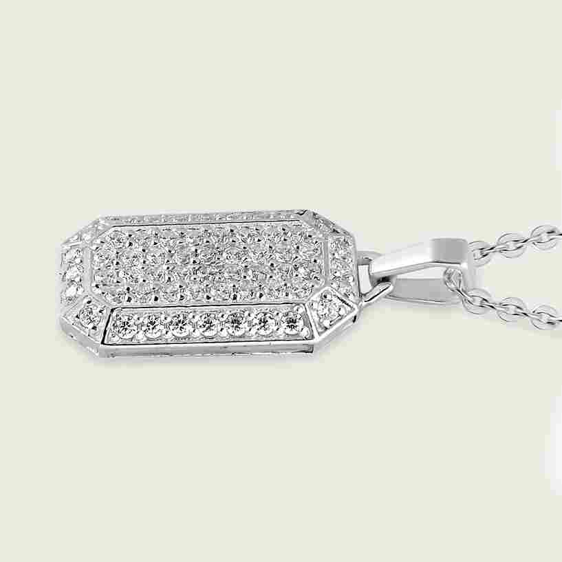 925 Silver Zircon Dog Tag Charm Pendant